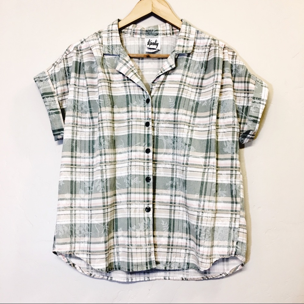 Vintage Patterned Short Sleeve Button Up - image 1